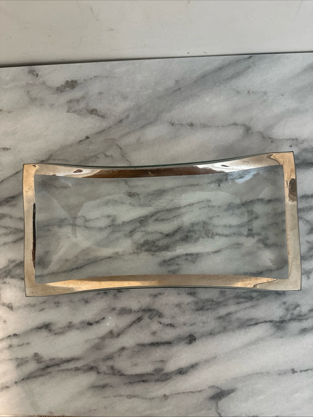 Annieglass platinum Silver Rectangular Glass Tray - Elegant Serving Tray